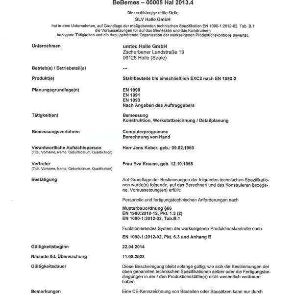 Bescheinigung der Tragwerksplanung