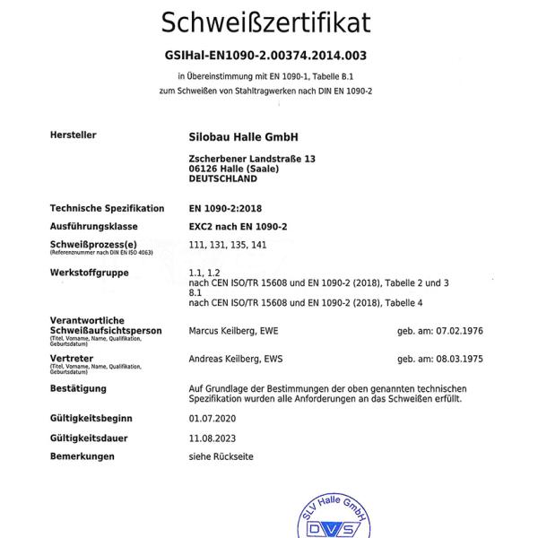 Schweiss-Zertifikat